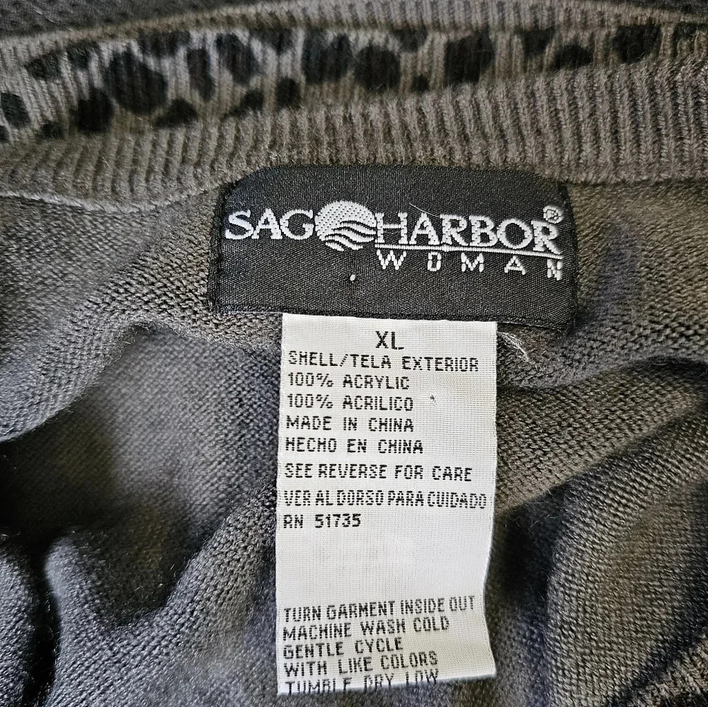 Sag Harbor XL Leopard Knit Top Animal Print Y2K Minimalist Preppy Glam Retro - Picture 4 of 6